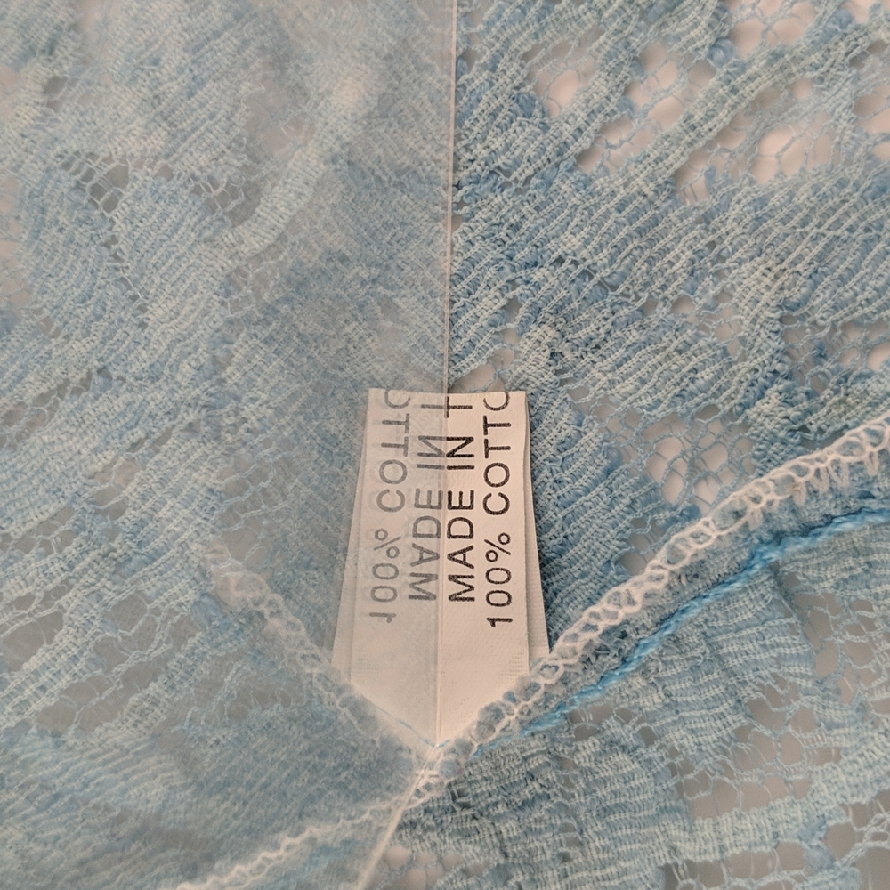 St Mario Women's Top Size Medium Blue Sheer Lace Long Sleeve Button Front Collar - Picture 12 of 13